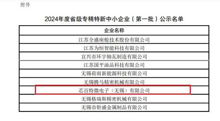 芯百特通過2024江蘇省"專精特新"中小企業(yè)認(rèn)定